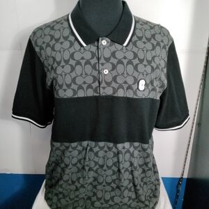 Coach Black & Gray Signature-Pattern Polo Shirt